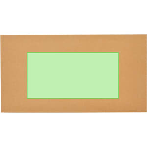 A rectangular plaque made of brown cardboard with a green insert in the centre, featuring a logo at the bottom.