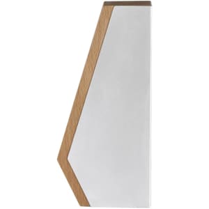A sleek trophy with a metallic surface and a wooden base, featuring an angular design.