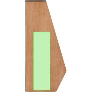 A wooden plaque with a green insert, featuring a sleek, modern design and a metallic edge.