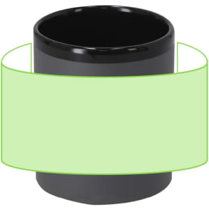A black coffee mug with a smooth finish and a branding area around the middle.