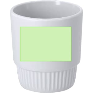 A white coffee mug with a textured ribbed base and a blank area for personalization.