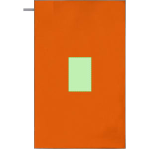 An orange towel featuring a green rectangular centre, designed for cooling purposes, with a logo on it.
