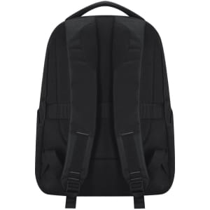 A black Divigan Backpack featuring padded shoulder straps and a minimalistic design. It includes a logo on the back.