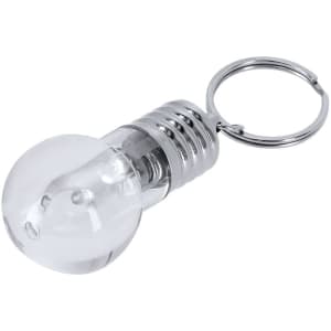 A silver keyring torch with a clear bulb design, featuring a keychain for easy attachment.