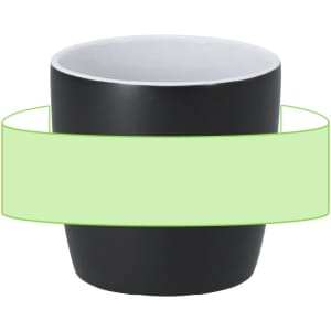 A black ceramic pot with a smooth finish and a white interior, featuring a logo on the side.