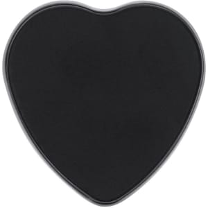A heart-shaped black coaster with a smooth surface. It features a minimalist design and a subtle sheen.