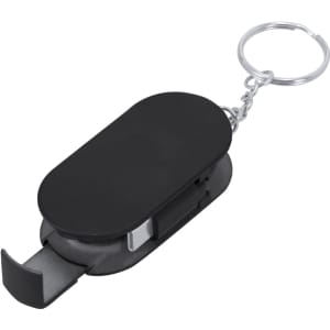 A black multifunction charging cable with a keyring attachment, designed for portable use.