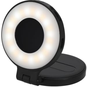 A black Cenob ring light with a circular design and a stand, featuring multiple white LED lights around the edge.