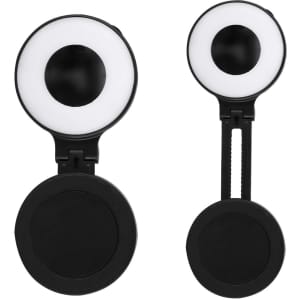 A black Cenob Ring Light with a circular design, featuring a white inner ring and adjustable length.