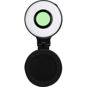 A black Cenob Ring Light with a white outer ring and a green centre, featuring a compact design.