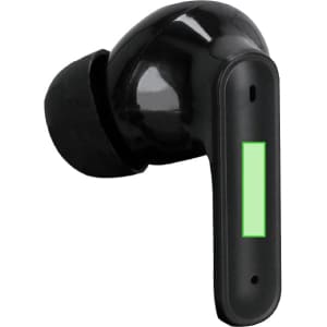 A black Cuita Translator Earbud with a green accent, featuring a sleek design and ergonomic shape.