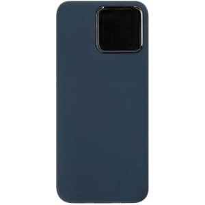 A navy blue power bank with a sleek, minimalist design and a small, dark square section on the top. It has branding.