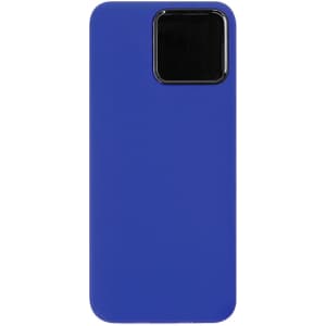 A blue power bank with a sleek design and a small black section at the top. It features a logo.