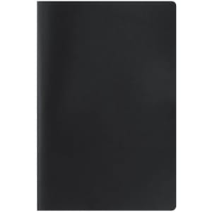 A black notepad with a smooth cover, featuring an unmarked front. The product includes a logo on the cover.