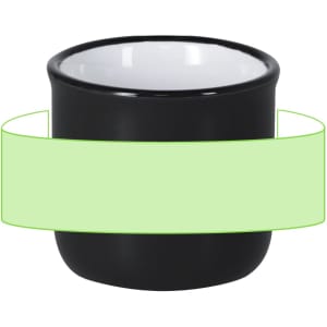 A black mug with a white interior, featuring a logo on the side. Ideal for hot beverages.