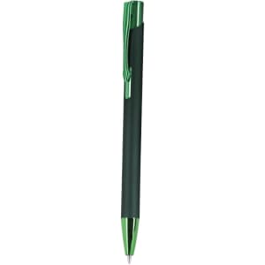 A metal pen in dark green with a shiny green clip and trim. The pen features a sleek design.