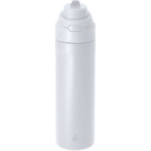 A drink bottle in a sleek, matte white finish with a flip-top lid and a branding logo. Perfect for insulation.