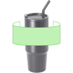A travel mug in dark grey, featuring a straw and a lid, with a branding logo.