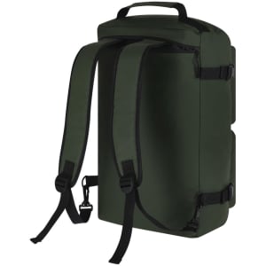 A green backpack bag with adjustable straps and a carrying handle, featuring a sleek, modern design.