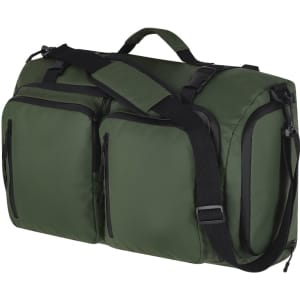 A green Mekong backpack bag featuring multiple compartments and a detachable shoulder strap. It has a logo on the front.