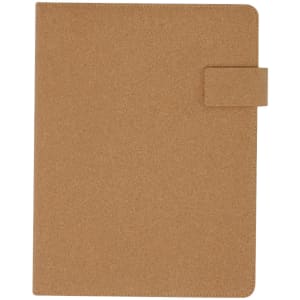 A tan Ganges Folder with a smooth finish and a small flap closure, featuring a logo. Ideal for office use.