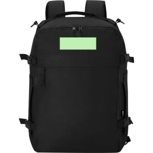 A black Zagros backpack featuring multiple compartments and adjustable straps. It has a logo on the front.