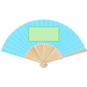 A blue hand fan with wooden ribs, featuring a blank area for customisation.