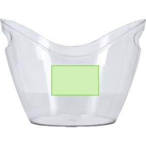 A clear ice bucket with a modern design and a logo space. Suitable for leisure and outdoor use.