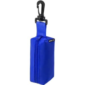 A blue Krolan Pencil Case with a zip closure and a clip for attachment. It features a logo on the side.