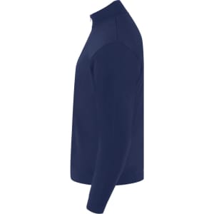 A navy adult sweatshirt with a high collar and long sleeves, featuring a logo on the chest.