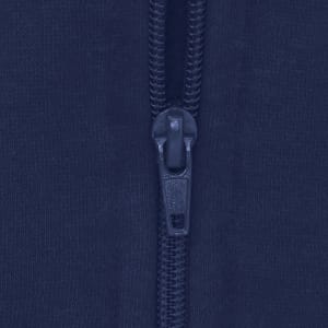 A navy blue zipper from a sweatshirt, with a close-up view highlighting the zipper detail.