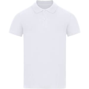A white polo shirt with a classic collar and short sleeves, featuring a small logo.