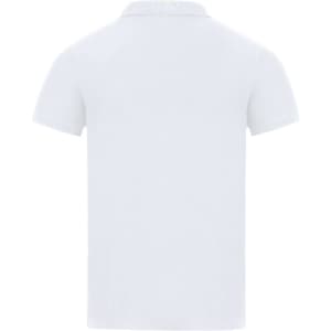 A white polo shirt with a classic collar and short sleeves. The shirt features a logo on the front.
