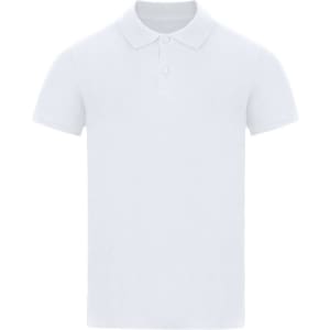 A white polo shirt with a classic collar and short sleeves, featuring a small logo.