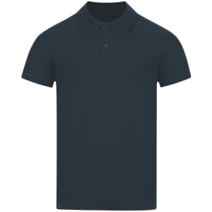 A navy blue kids' polo shirt with a classic collar and short sleeves. It features a branding logo.