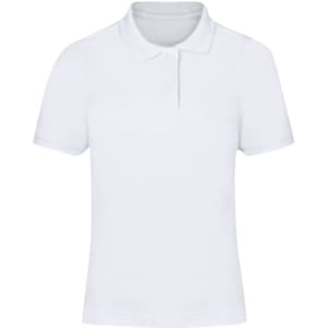 A white polo shirt for women, featuring a classic collar and short sleeves. Includes a logo on the chest.