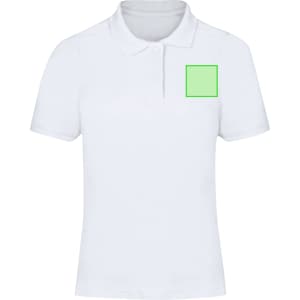A white polo shirt for women featuring a collar and a logo space on the front.