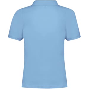 A light blue polo shirt with a classic collar, featuring a logo on the back.