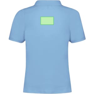A light blue women's polo shirt featuring a plain back and a logo area.
