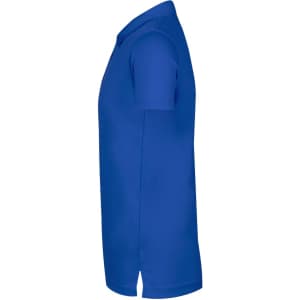 A blue kids' polo shirt featuring a classic design and a logo on the front.