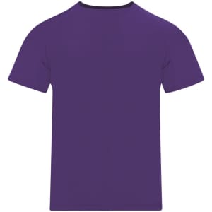A purple unisex T-shirt with a round neckline and short sleeves. The shirt has a simple design and features a logo.