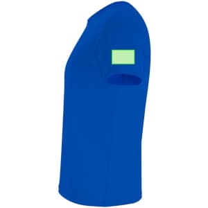 A bright blue Cocker Kids T-Shirt featuring a green patch on the sleeve.