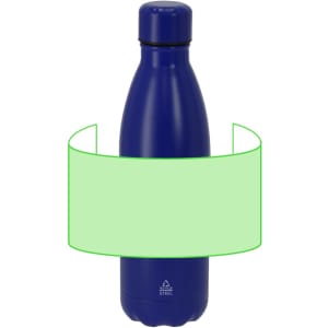 A drink bottle in navy blue, featuring a sleek stainless steel design and a logo on the body.