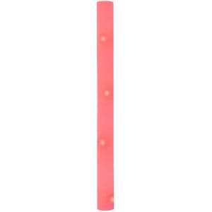 A pink glow stick featuring a smooth surface with illuminated sections, complete with a logo.