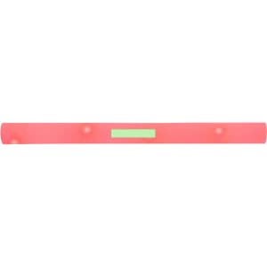 A bright pink glow stick with a green section, featuring a logo. Ideal for novelty and fun activities.