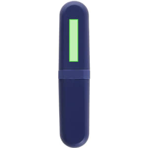 A navy blue cutlery set with a green accent, featuring a compact, portable design. Includes a logo.