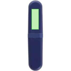 A navy blue cutlery set with a sleek design and a rectangular space for branding or personalisation.