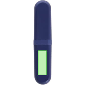 A navy blue cutlery set with a green accent, featuring a logo on the body.