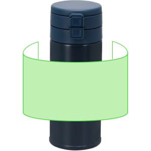 A drink bottle in navy blue with a secure lid and an integrated grip design. It has a logo on the surface.