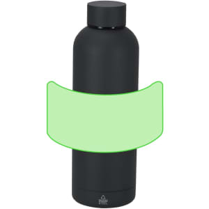 A drink bottle in matte black finish, featuring a round cap and a brand logo at the base.